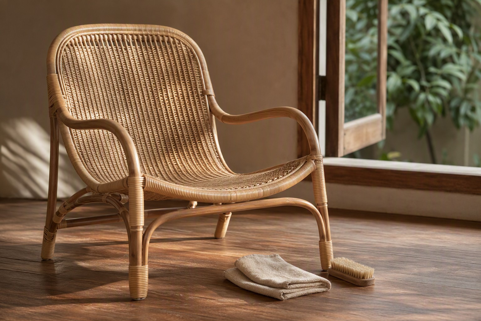 Poltrona in rattan con panno e spazzola morbida
